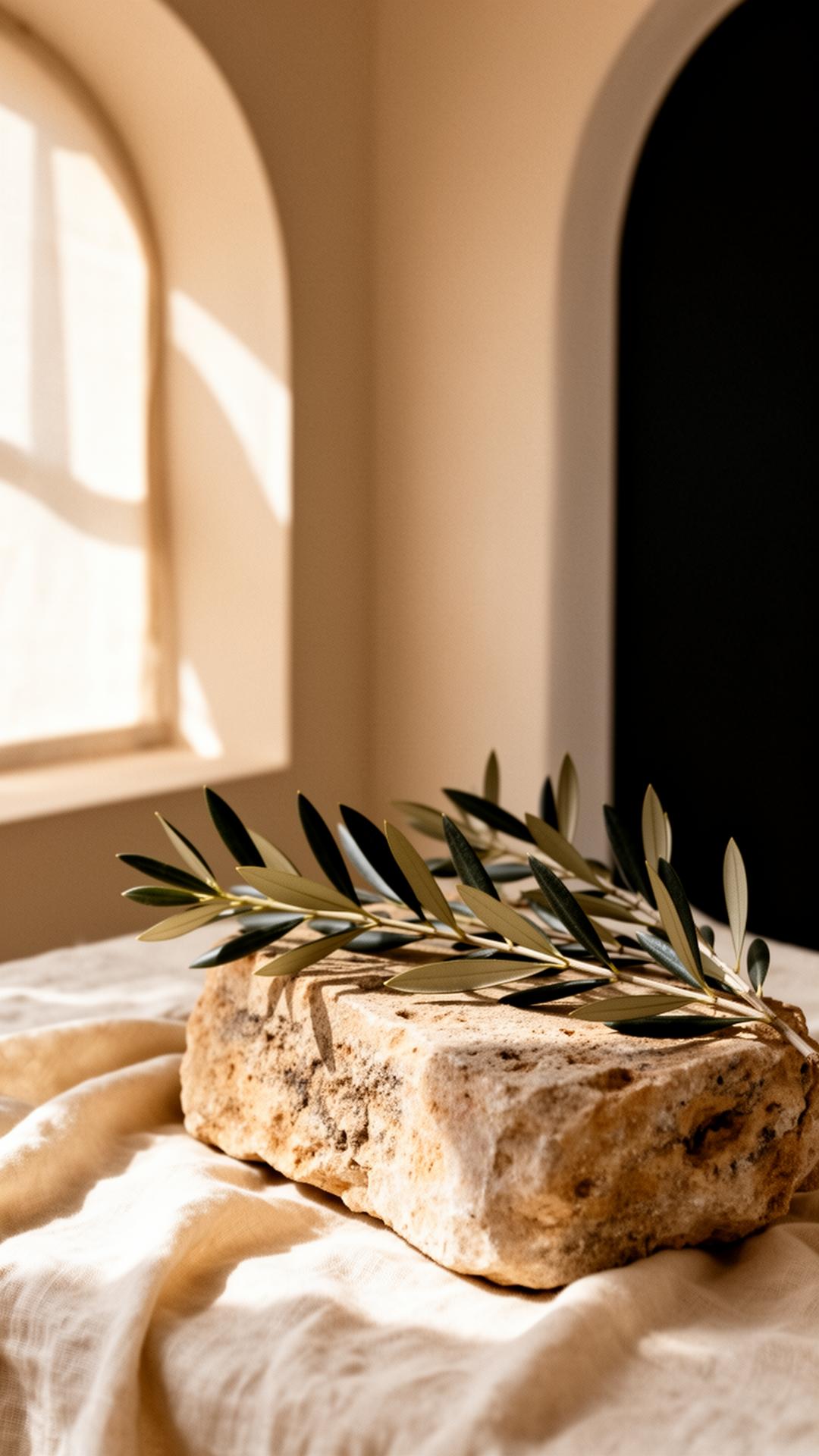 Olive branch on natural stone